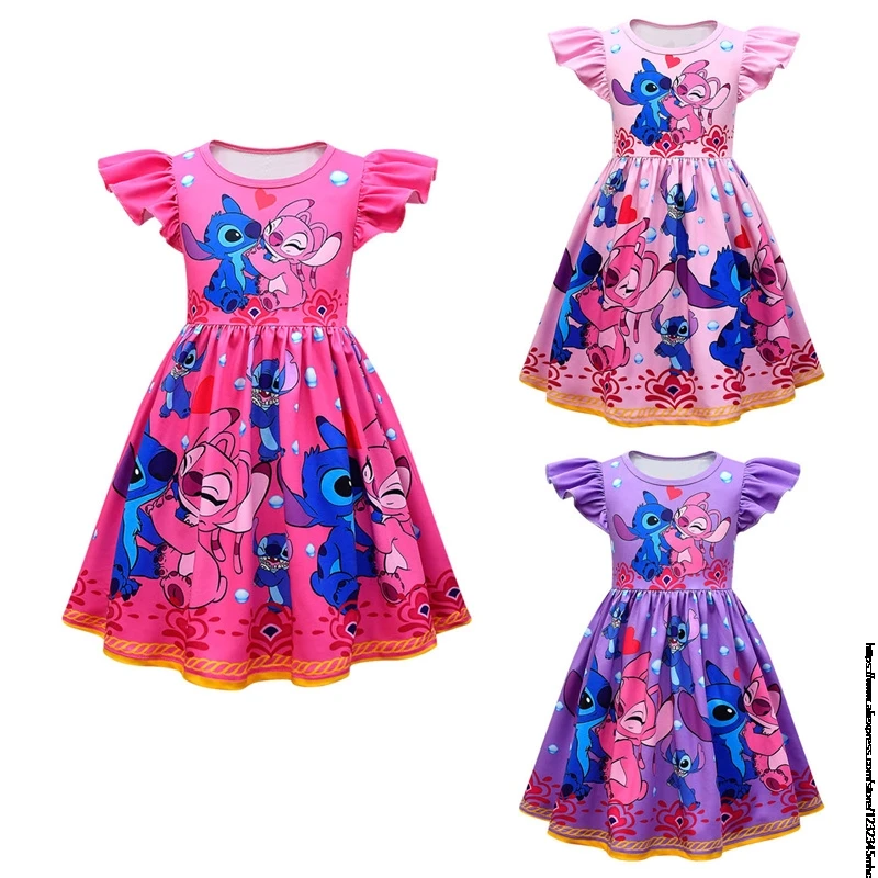 Lilo And Stitch New Summer Girls Dress for Children Princess Girl Clothes Flying Sleeve Ball Gown Carnival Party Dresses Gift