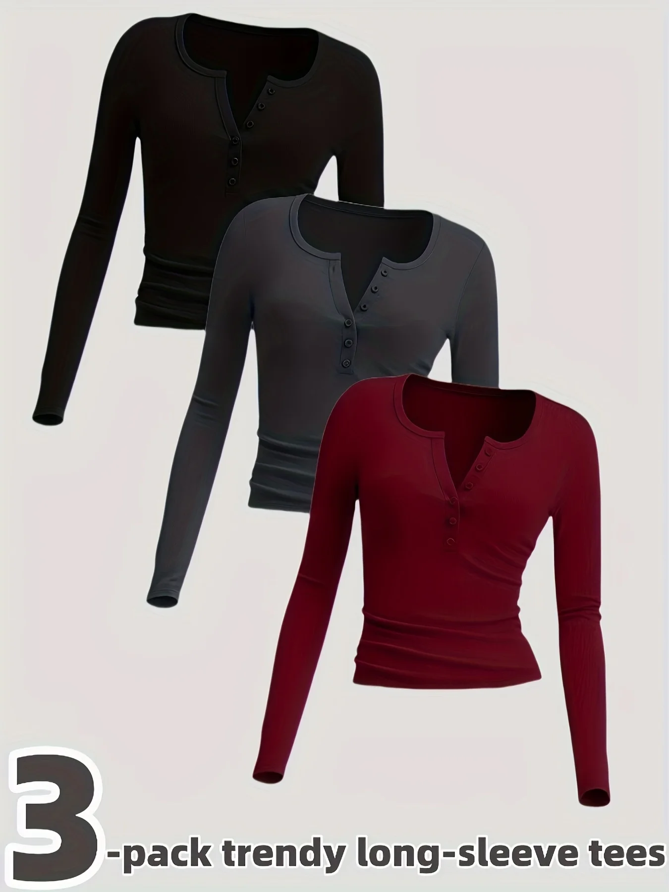 

Комплект из 3 эластичных футболок с длинными рукавами большого размера с квадратным вырезом для всех сезонов, спортивные топы для похудения и скрытия.