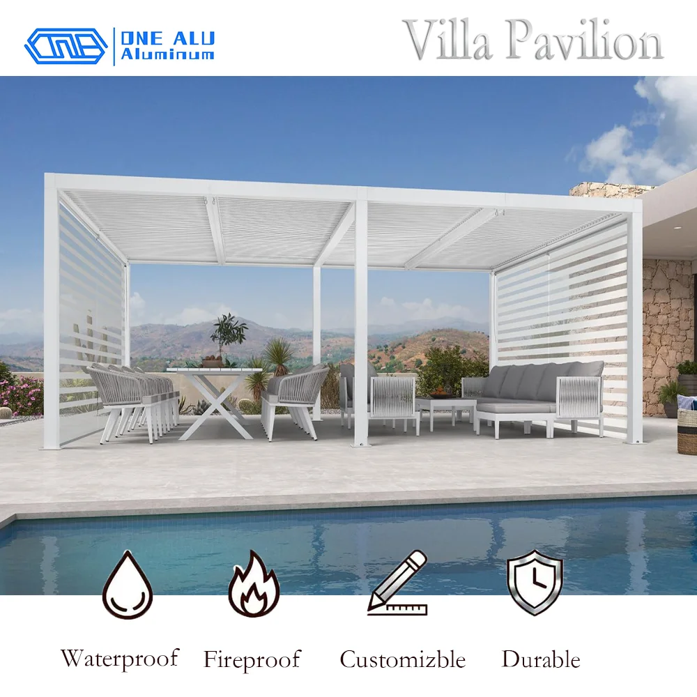 

OneAlu Motorized Retractable Pergola, Waterproof Aluminum Sunshade with Remote Control for Outdoor Patio Garden Cover