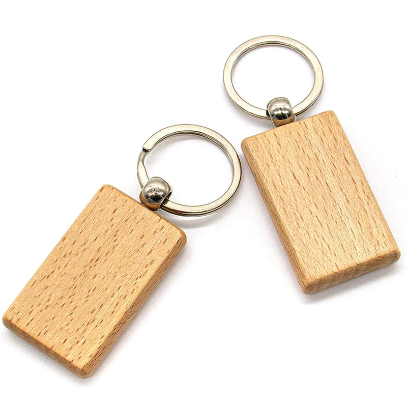 20Pcs Wooden Keychain Unfinished Wooden Key Ring Rectangle Key Chains Wood Craft Supplies for DIY Gift Crafts