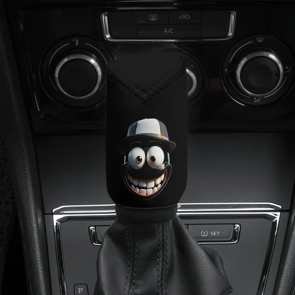 1pc, Joyful Face Hat Funny Expression Pattern Printed Gear Shift Cover, Compatible With Multiple Car Models, Car Gear Shift Kno