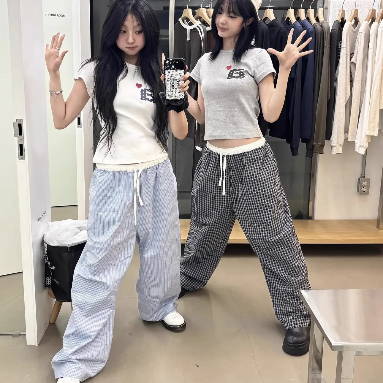 Confortable décontracté imprimé pur coton pantalons longs coréen Sle jambe droite pantalon Dstring taille élastique été nouveauté