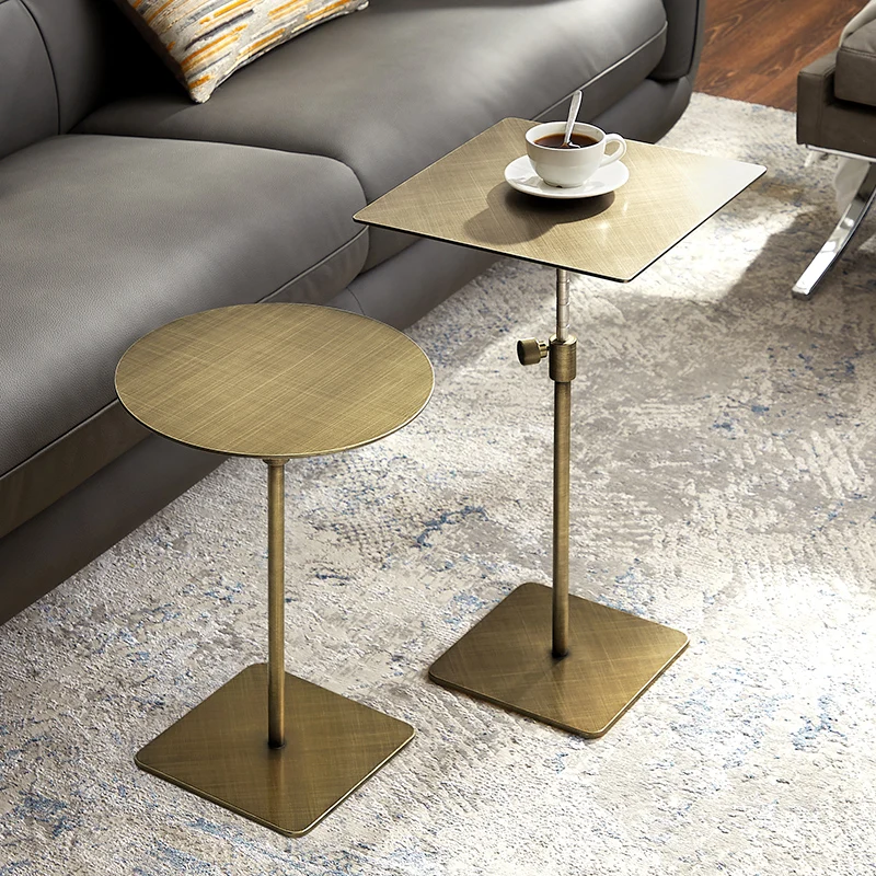 Hot sale new design gold side table modern golden stainless steel round side table liftable stainless steel sofa table