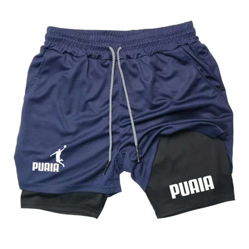 Men Double Layer Shorts Gym Workout Sports Multi-Performance Training Hip-hop Quick-Drying Jogging Pants Mesh Towel Y2k Fitness