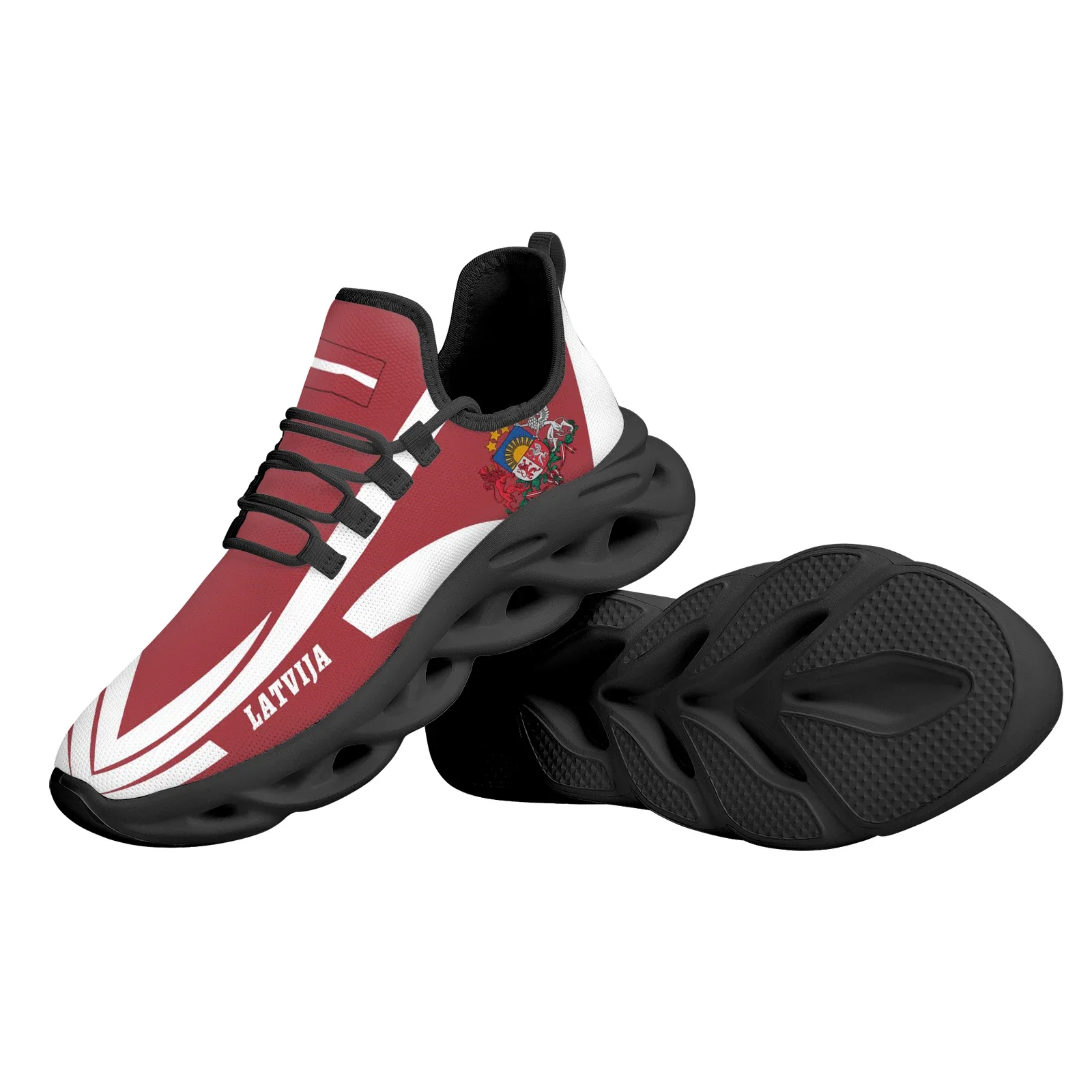 Red And White Latvia Country Flag Design Thick-soled Blade Shoes Lightweight Outdoor Shockproof Sports Shoes Zapatos