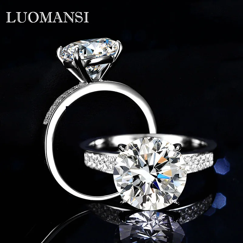 

Luomansi 5ct 11MM D Moissanite Silver Ring with Certificate 100%-S925 Women Jewelry Wedding Party Birthday Gift