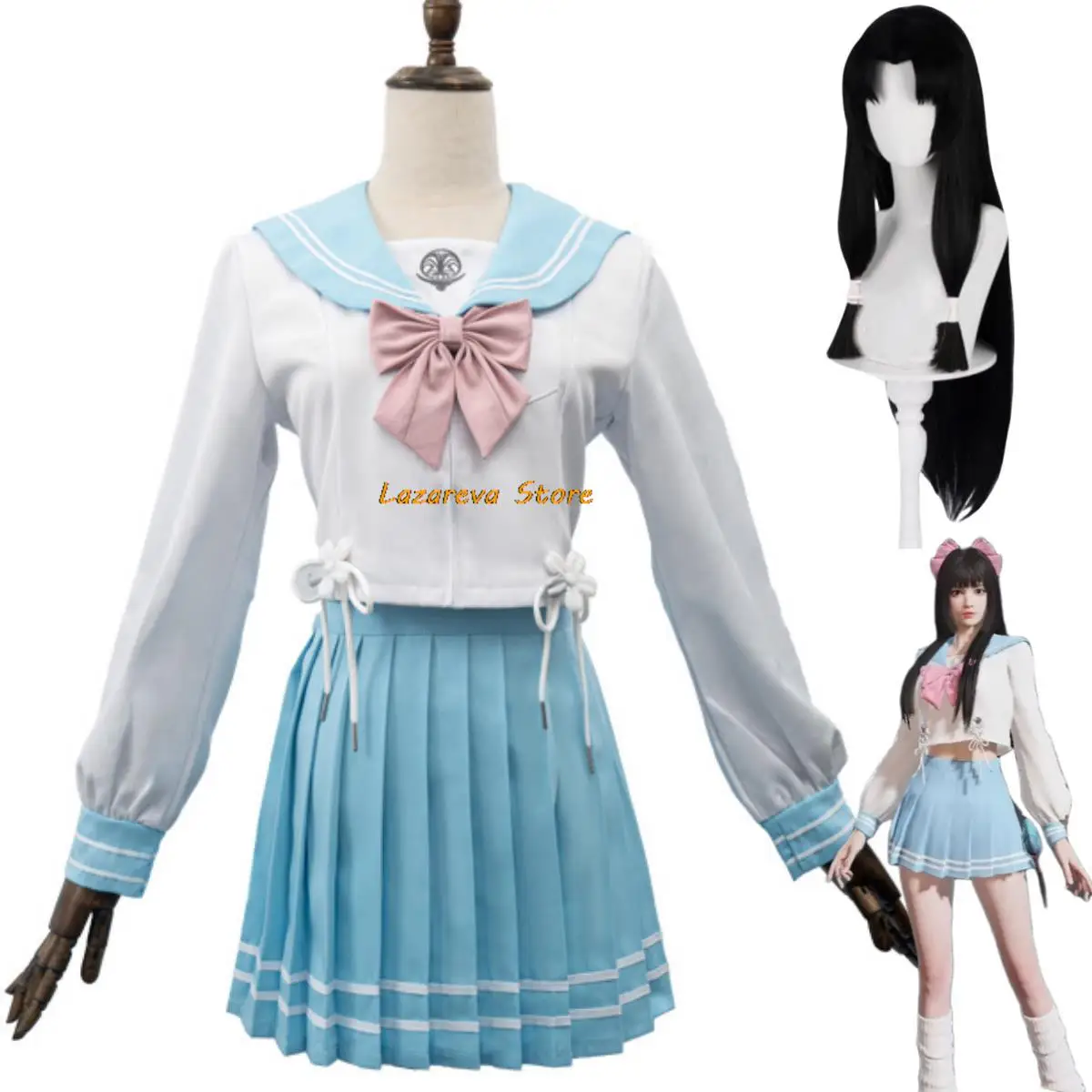 Anime Game Naraka: Bladepoint Kurumi Hu Tao Cosplay Costume Wig Blue JK Uniform Skirt Woman Sexy Kawaii Party Sailor Suit