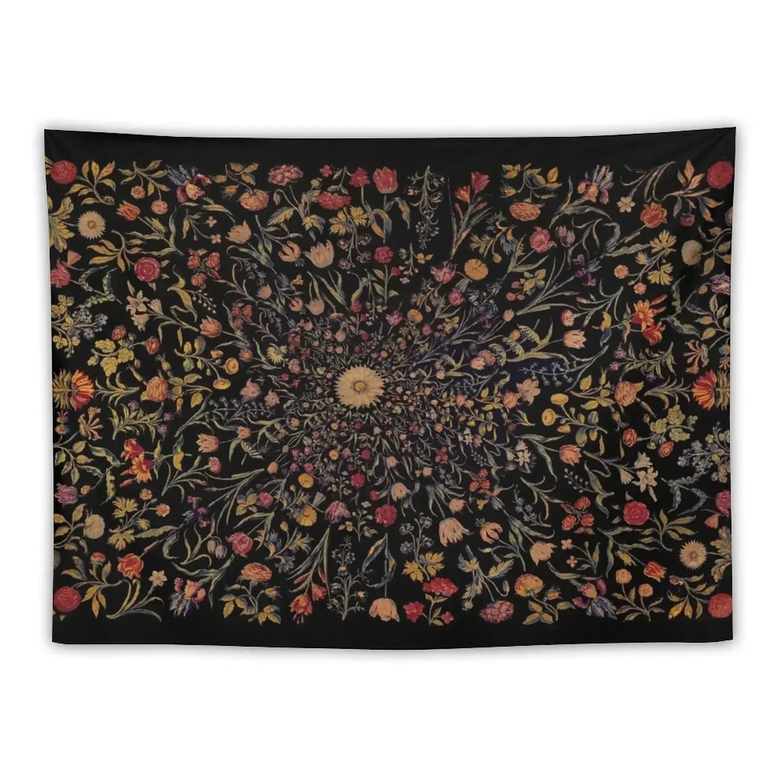 

Medieval Flowers on Black Tapestry Cute Room Decor Aesthetic Home Decor Decoration Wall Things To The Room Tapestry