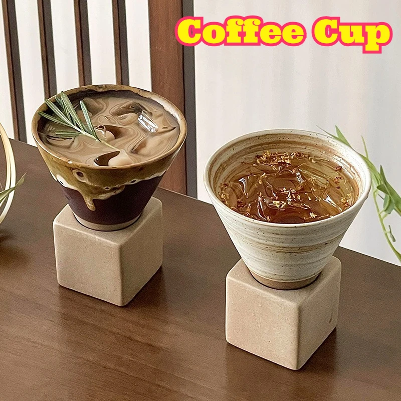 Artisan Handcrafted Rustic Stoneware Ceramic Mug Funnel Shaped Distressed Finish Coffee Tea Cold Brew Water Home Kitchen Office