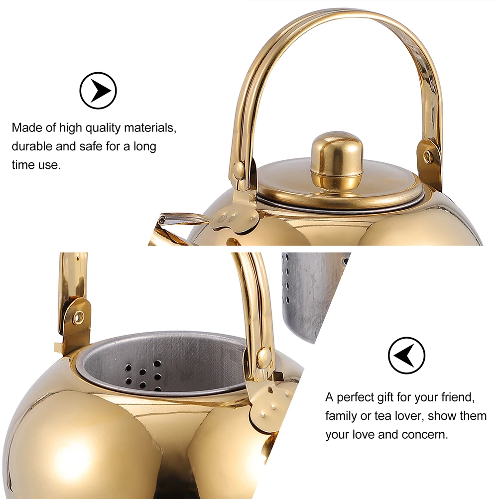 

Stainless Steel Teapot 16cm Golden 1.5L Safe Heat Cold Portable Kitchen Bar Home Use Tea Kettle Strainer