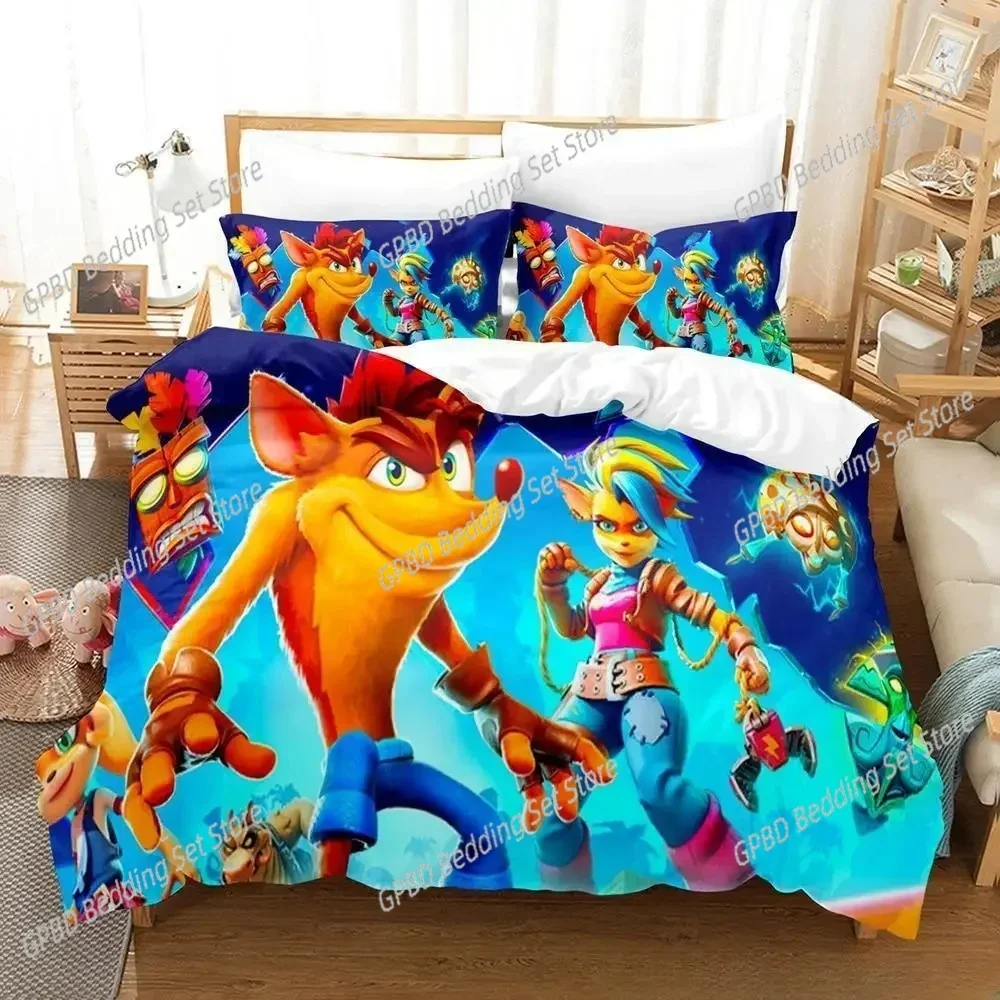 Crash Bandicoot Comfortable Duvet Quilt Cover Pillowcase Bedding Set Children Bedroom Decoration Home Textile