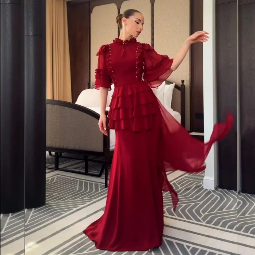 

Customized Jersey Rhinestone Applique High Collar Trumpet Long Dresses Bespoke Occasion Formal Evening Party Gown Elegant