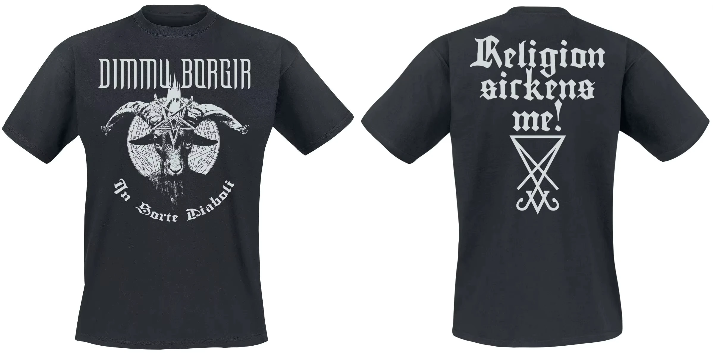 Camiseta de verano para hombre con estampado de doble cara Dimmu Borgir in Sorte Diaboli Baphomet, camiseta informal neutral y elegante de algodón 100_