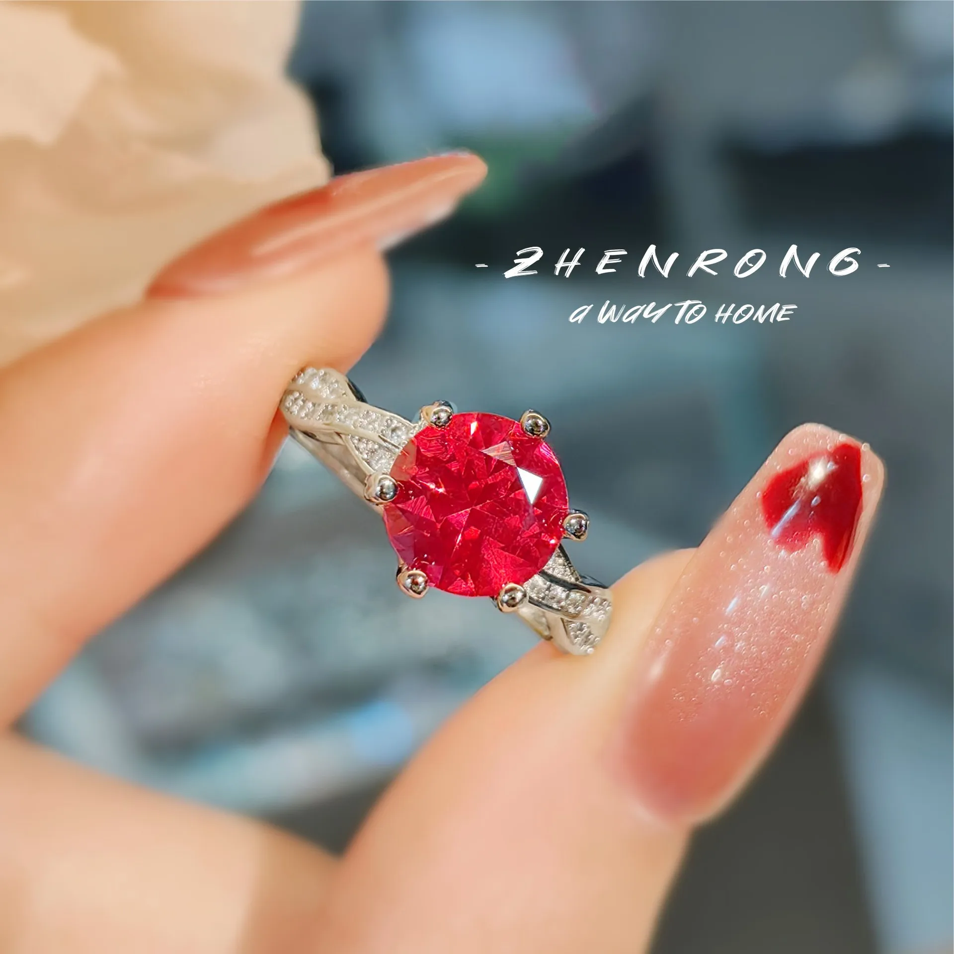 S925 Sterling Silber Ring 2 Karat Roter Korund Modischer Leichter Luxus Einfacher Vielseitiger Ring für Damen Dating Party Geschenk – Detail 2