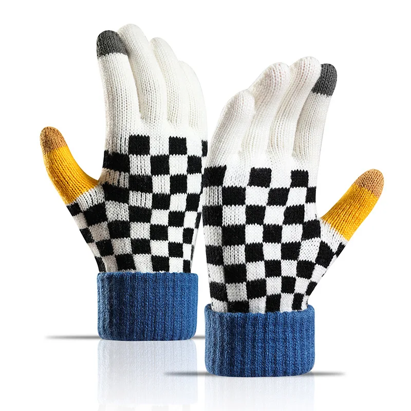 

Rimiut Unisex Winter Warm Gloves Cycling Windproof Thick Touch Screen Striped Cute Plush Knit Gloves Full Finger Gloves
