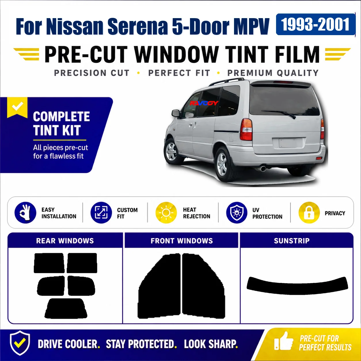For Nissan Serena 5-Door MPV 1993-2001 Precut Complete Window Window Tint Film Removable Reusable Film