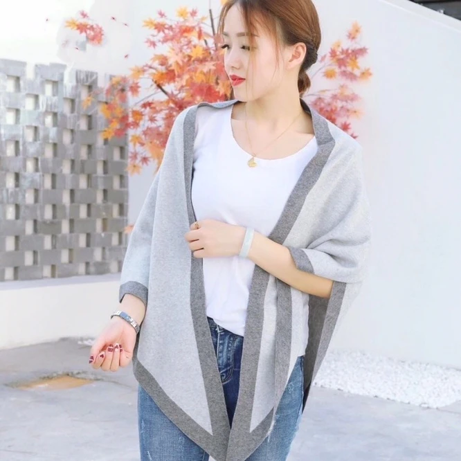 

Spring Autumn Imitation Cashmere Women's Triangular Shawl High-grade Thin Knitting Summer Air Conditioning Room Bib Gray