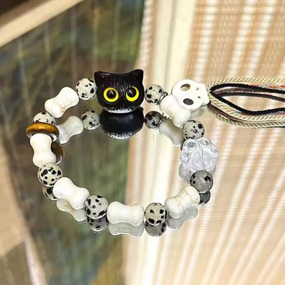 Ceramics Bead Black Cat Bracelet Skull Cat Colorful String Handmade Bead Bracelet New Chinese Style Glass Cartoon Hand Ring