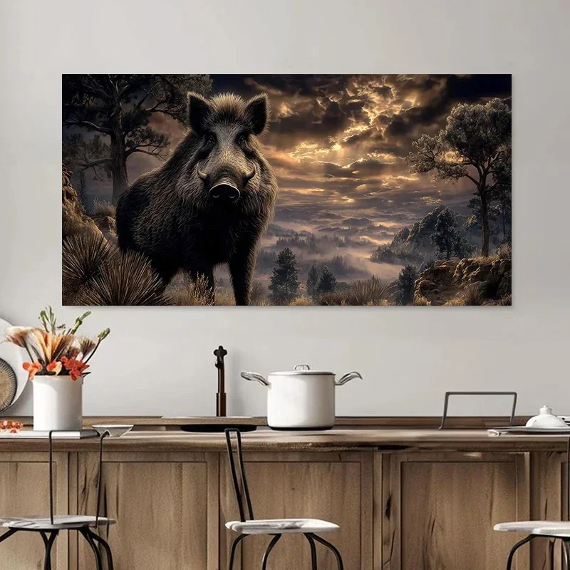 Multiple sizes 1pc frameless  Large size Canvas Painting,Wild Boar Patrols The Forest Under A Cloudy Sky Poster and Prints Canva