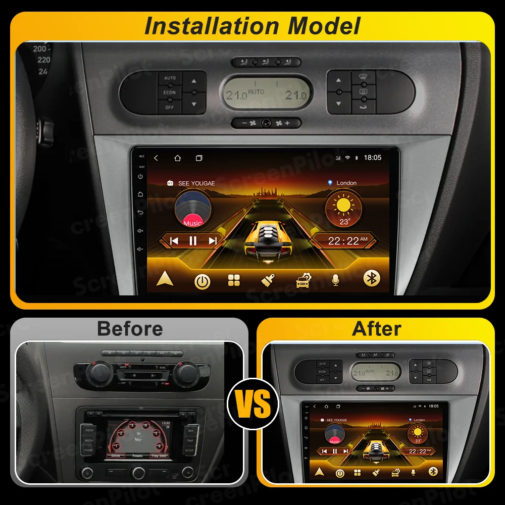 For Seat Leon 2 MK2 2005 2006 - 2012 Android 16 Car Radio Multimedia Video Player Carplay Touch Screen 8 Core Wifi 5G Bluetooth