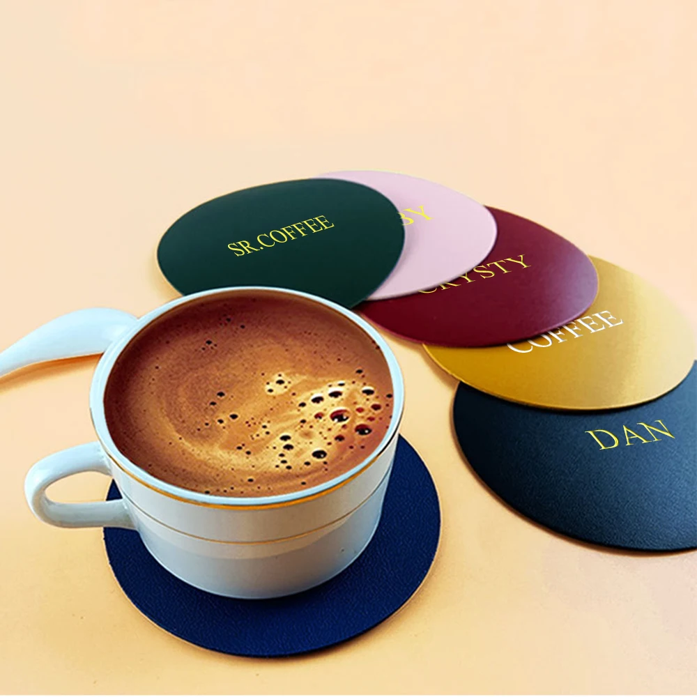 Custom Letters Round Coffee Cup Mat Pad Luxury DIY PU Cafe Coaster Gift Heat Insulation Car Table Tea Glass Placemat Home Decor