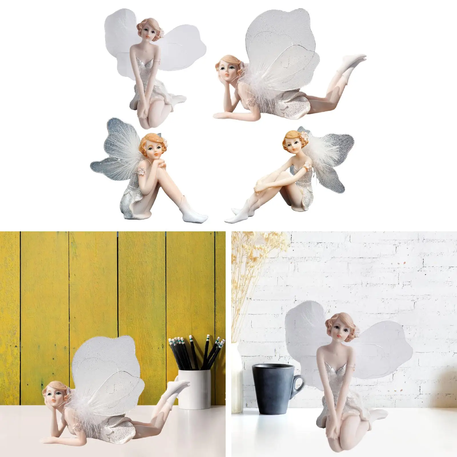 Fairy Statue Resin Figurine Decoration White Crafts Ornament Sculpture for Fireplace Table Centerpieces Bedroom Bookshelf