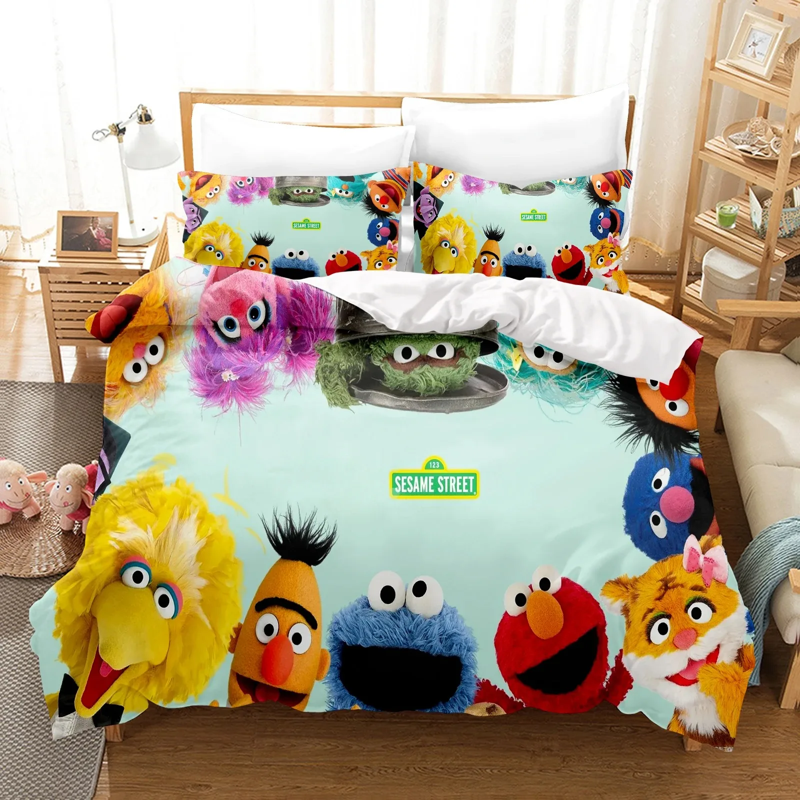 

Sesame Street Duvet Cover Set Sesame Street Cartoon Bedding Bed Covers 3D Digital Printing Children's Bedroom Decoration