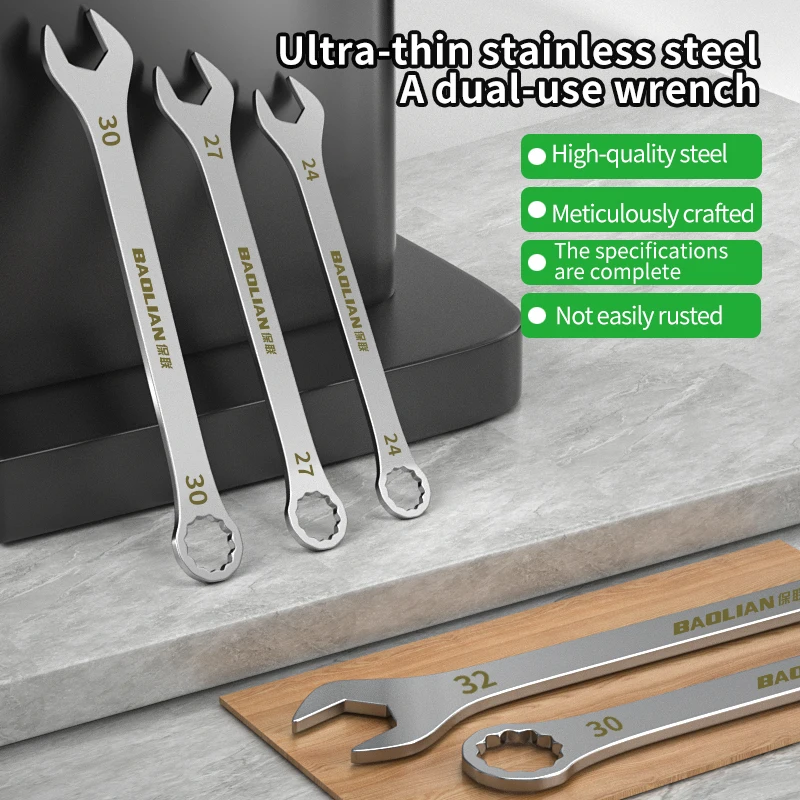 4pcs Stainless Steel Open End Wrenches Ultra Thin Double Head Wrenches Stainless Steel Dual Purpose Wrenches Thin 6-7-8-10mm