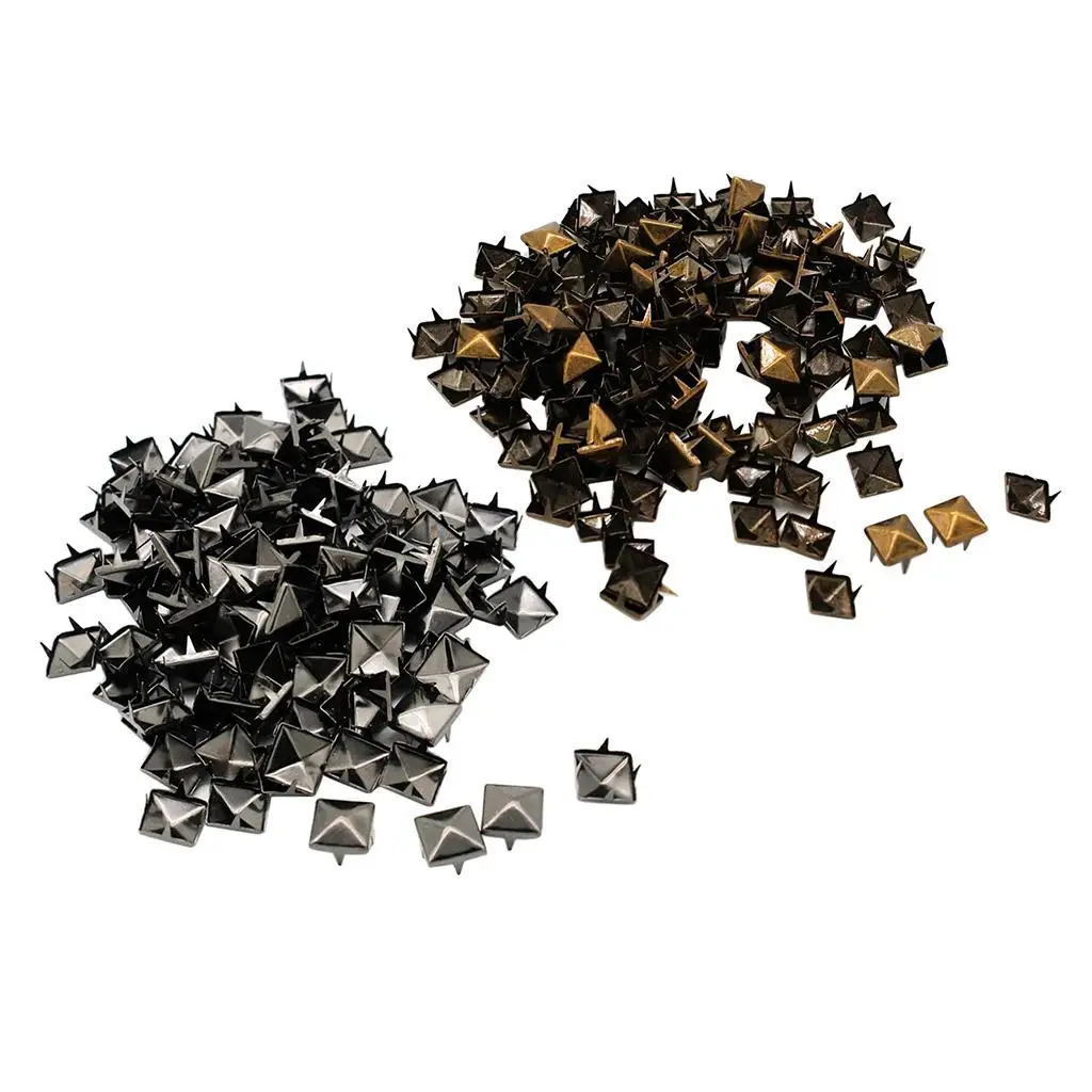 100 Sets Metal Square Pyramid Rivet Stud Spikes for Clothes Shoes Bags Decor 10mm