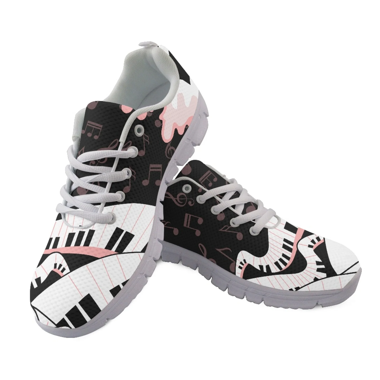 Coloranimal Music Note Piano Pattern Women Running Shoes Lace Up Comfortable Mens Athletic Trainers for Jogging