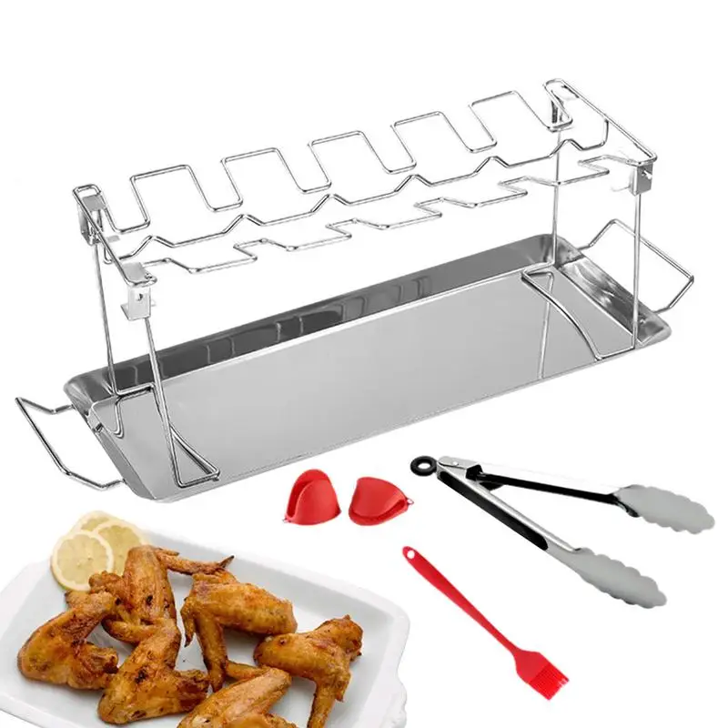 

Chicken Drumstick Rack 12 Slots Stainless Steel Roaster Stand Drumstick Stand For Smoker Chicken Grill Rack BBQ Accessories