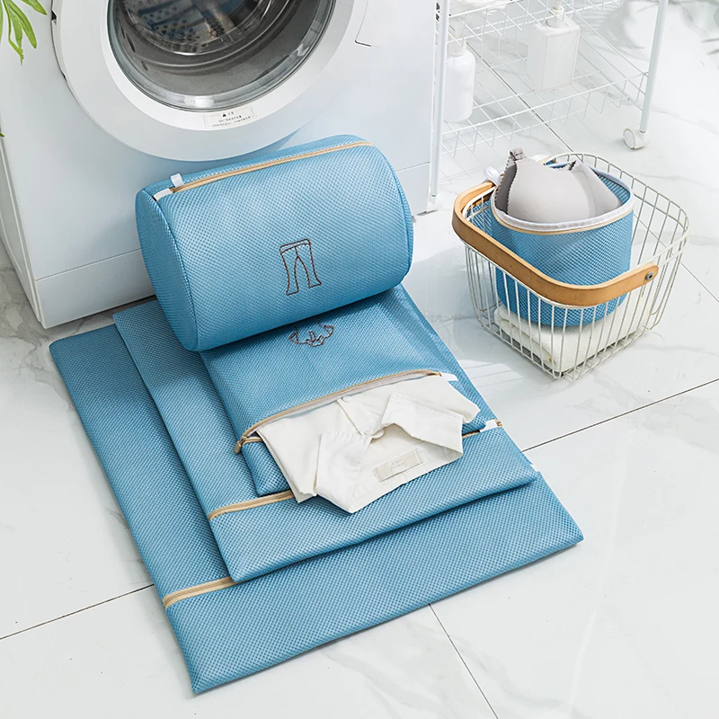 Thick Washing Bag Embroidery Fine Mesh Morandi Color Laundry Bags For Washing Machine Dirty Clothes Organizer Storage Wash Pouch