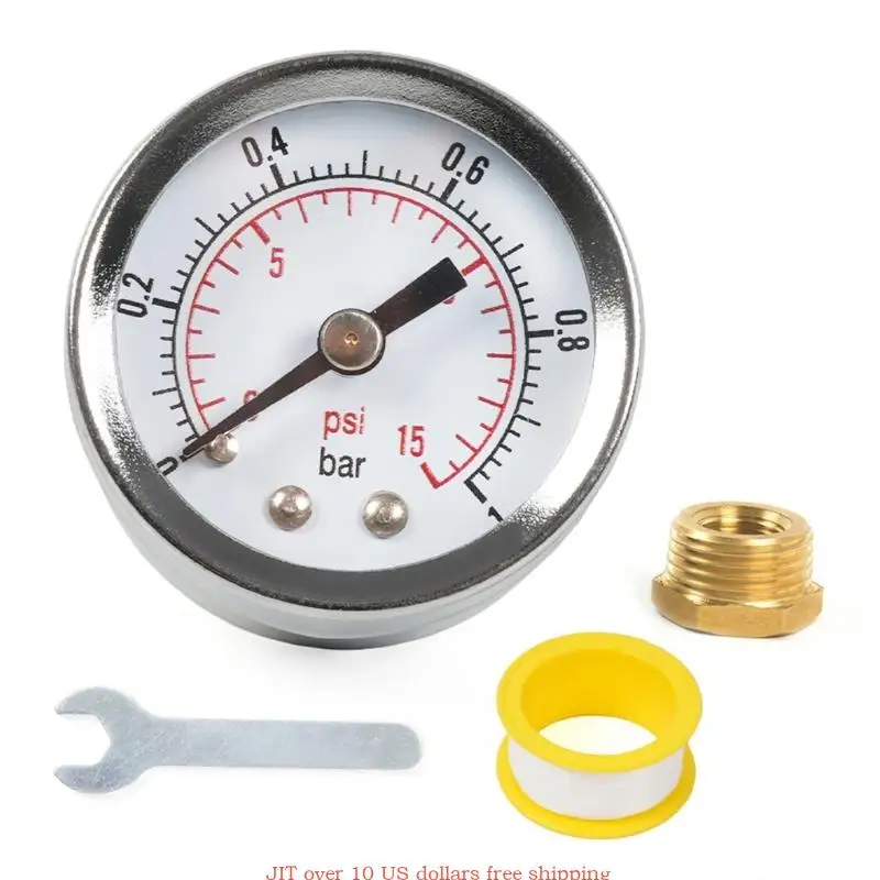 Universal 0-15PSI 0-1Bar Stainless Steel Pressure Gauge and Adaptor