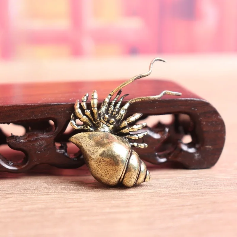 Vintage Brass Hermit Crab Figurine Mini Sea Creature Statue Desktop Ornament Retro Marine Animal Table Decor Collectible Craft