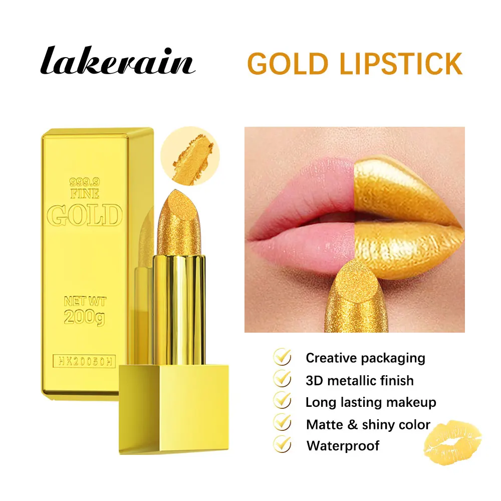 Hallowmas High-pigmented Gold Lipstick Shiny Metallic Matte Velvet Waterproof Long Lasting Sexy Gold Lip Gloss Women Lip Makeup