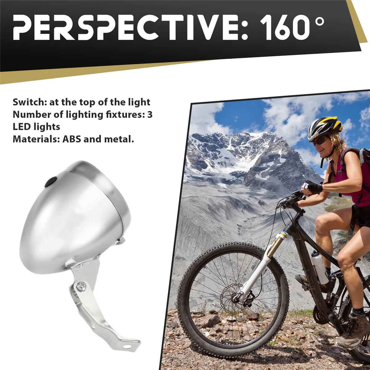 RUAI ريترو دراجة دراجة ملحق الجبهة دعامة إضاءة خمر 3LED المصباح (فضي)