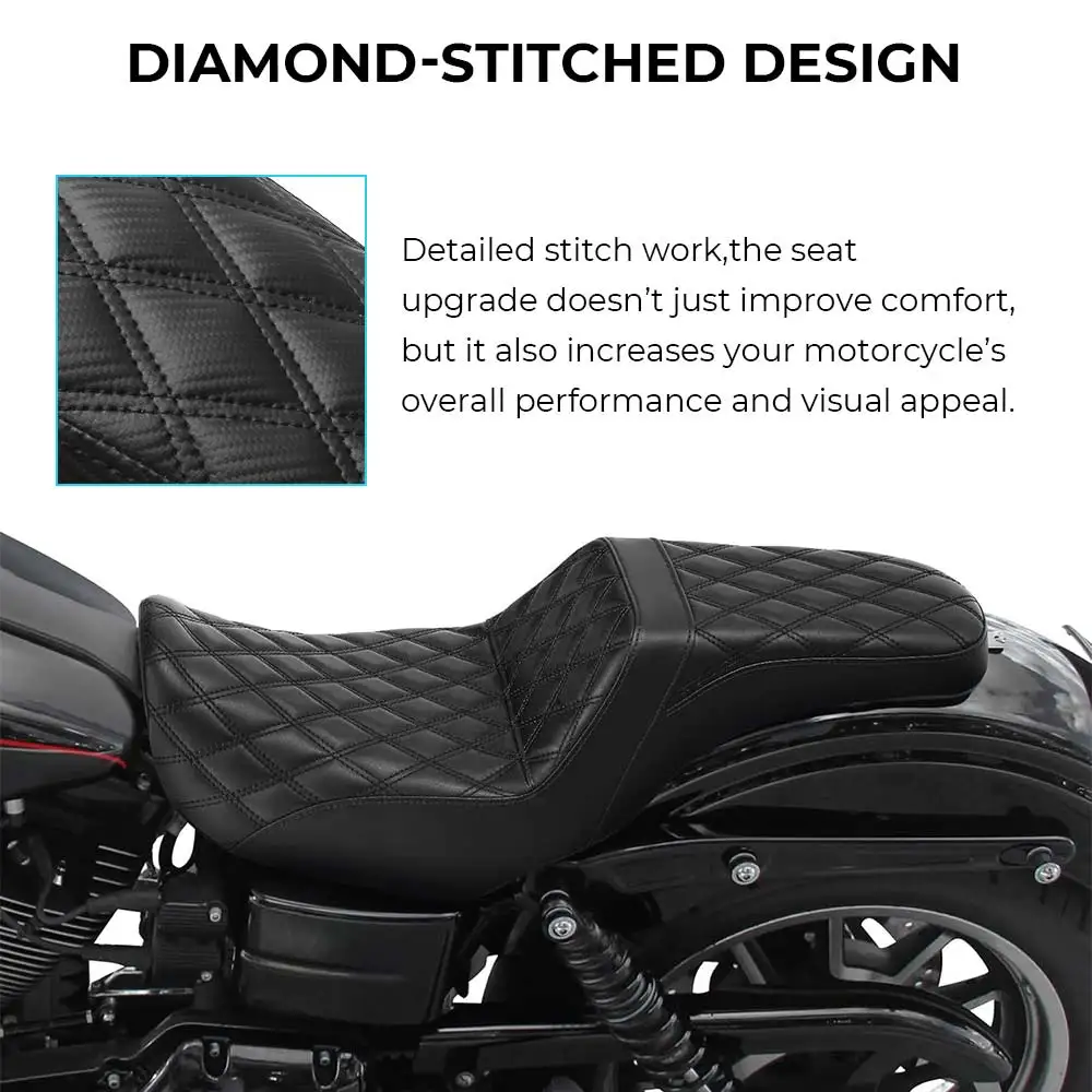 Motorcycle Two-Up Driver Passenger Seat Dual Saddle For Harley Dyna Street Bob Fat Bob Low Rider Super Glide Switchback 06-2017 view 5