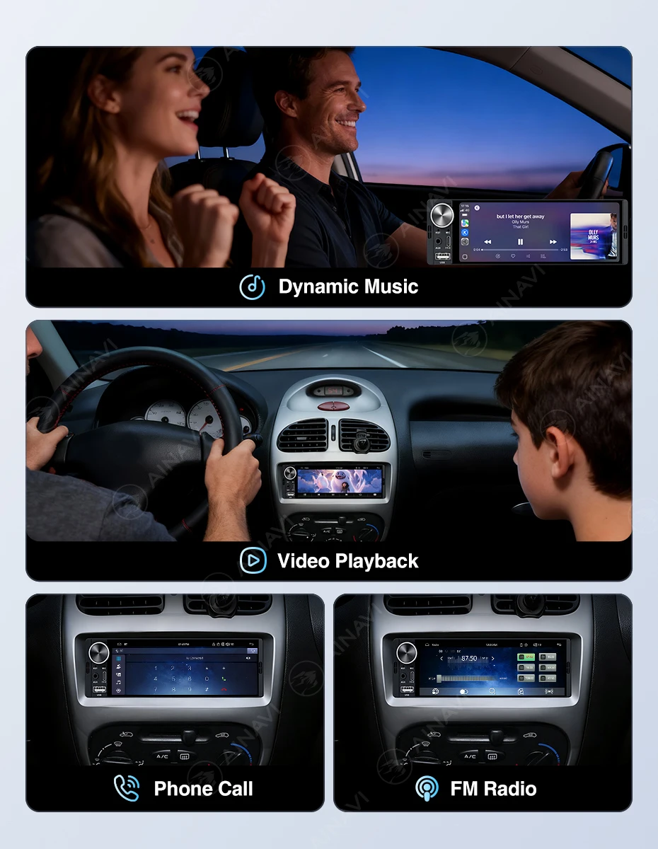 AINAVI K40 Universelles 1 DIN Autoradio Kabelloses Carplay Android HD 1280*720 IPS Touchscreen Single Din Autoradio 1DIN Multimedia – Detail 6