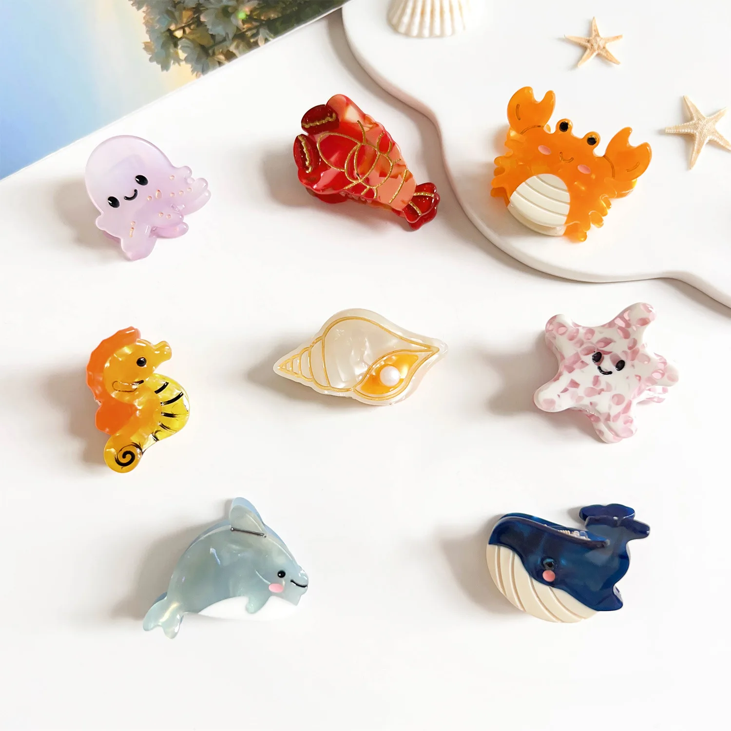 Cartoon marine small animal hairpins are small and delicate acetate pan hairpins, horsetail half-tied shark clips