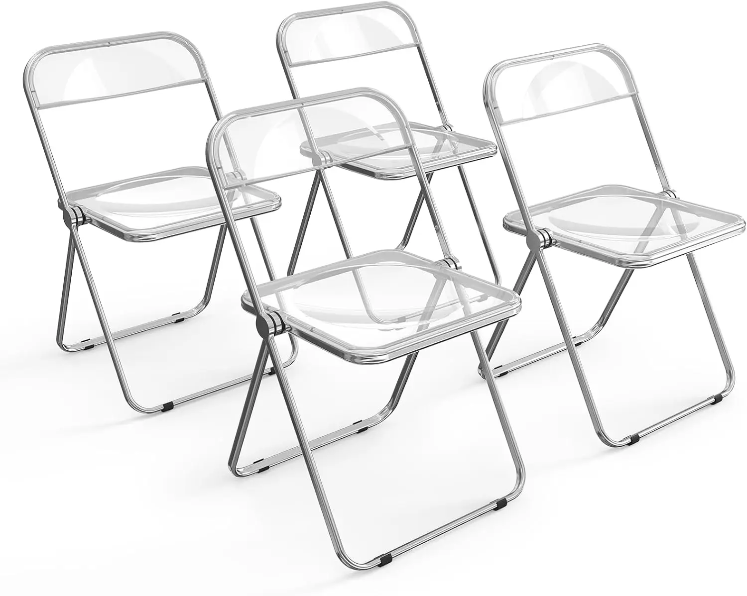 VINGLI Acrylic Folding Chairs 4 Pack, Clear Chair Foldable and Stackable, Transparent