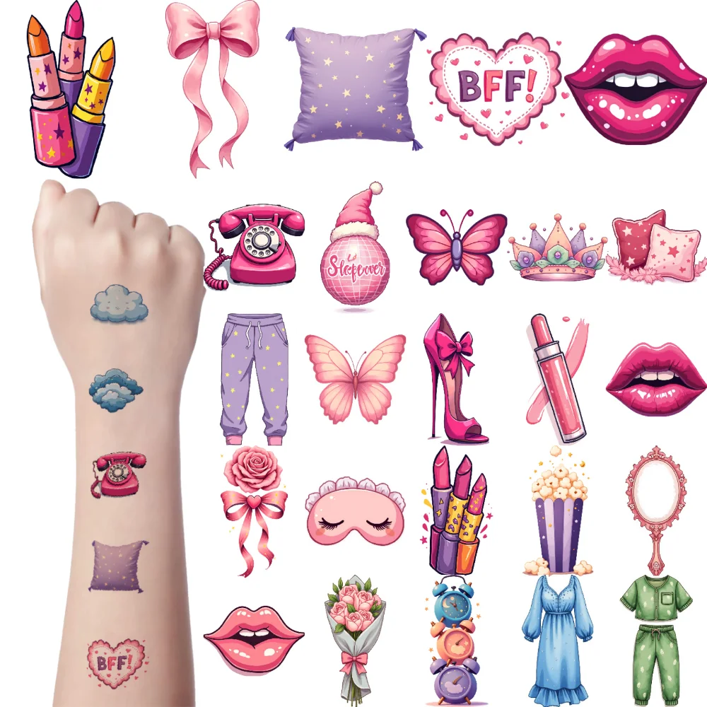 

54pcs Temporary Tattoo Lipstick Waterproof Long-lasting Body Stickers Butterfly Telephone Temporary Tattoo Stickers For Arms