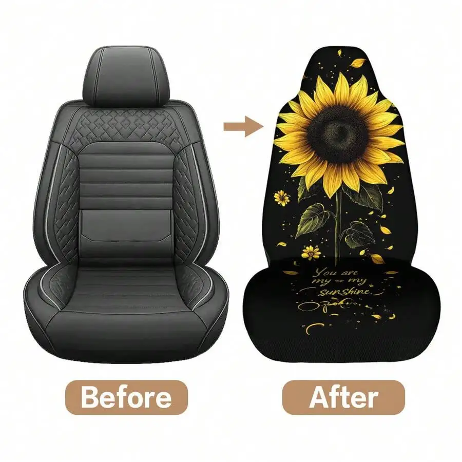 

Universal Car Seat Cover Set Sunflower Print With Loving Phrase Stylish Lightweight Comfortable All Season