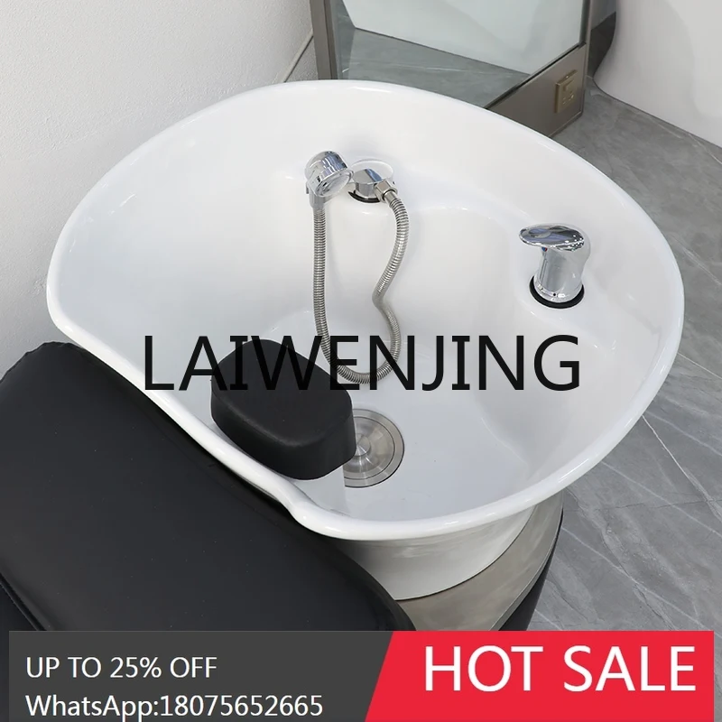 RWJ Barber Shop Shampoo Chair Massage Half Lying Flushing Bed Fiberglass Ceramic Basin