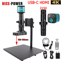 4K 48MP HD Digital Microscope USB HDMI Video Camera, 215X/180X/150X/130X C-Mount Lens,Software Remote,PCB Repair Microscope
