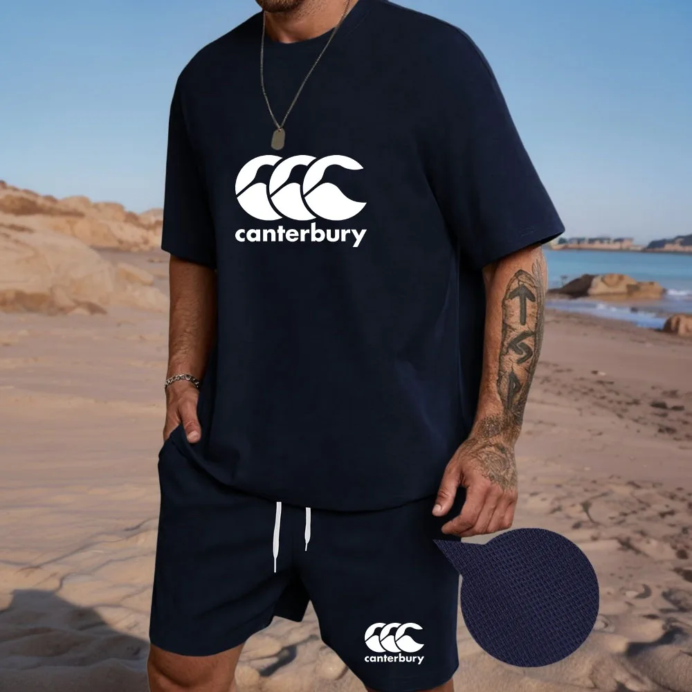 

Two piece men's pajamas for spring summer autumn winter short sleeved shorts fashionable geometric pattern home suit set