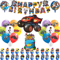 Blaze Monster Balloons Machines Race Car Happy Birthday Banner Party Decoration Cake Topper Disposable Tableware Background Ball