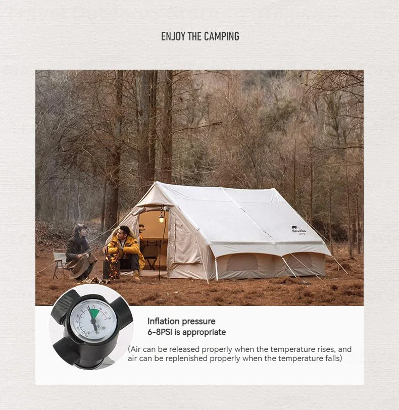 Naturehike Air 12 Inflatable Tent Thickened Cotton Polyester Outdoor Camping 3-4 People Tent Travel Glamping Roof Top Large Tent