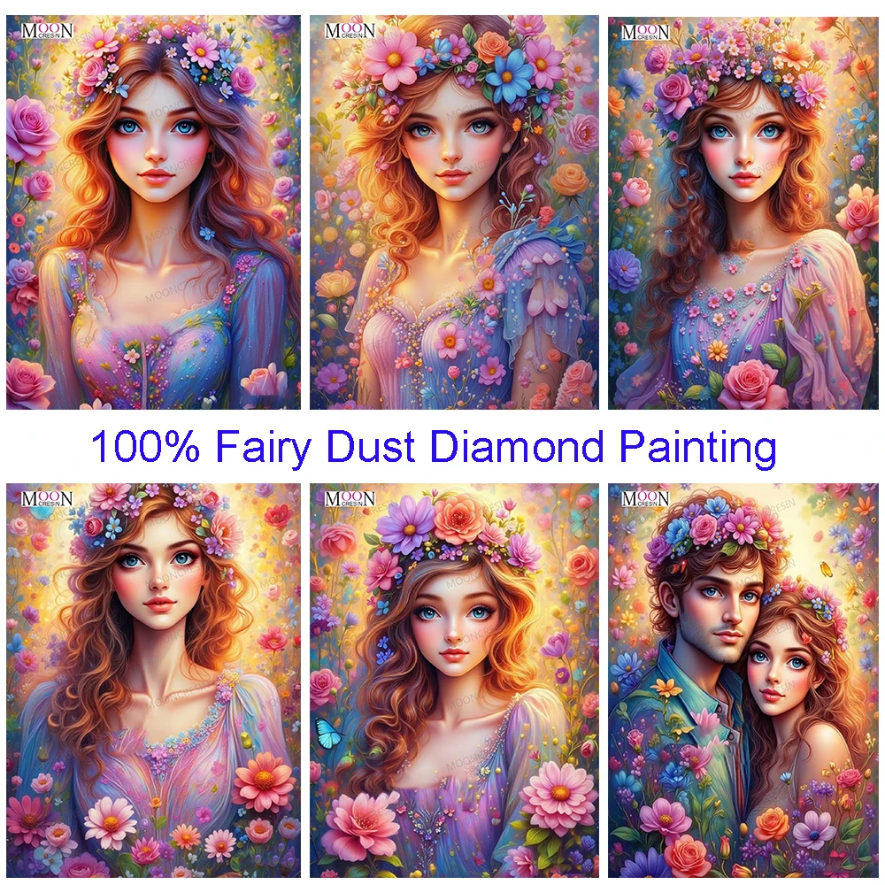

Ideal Beauty Flowers 100%Fairy Dust Square Full Diy Diamond Painting Cross Stitch Embroidery Mosaic Crystal Decor Rhinestones AB