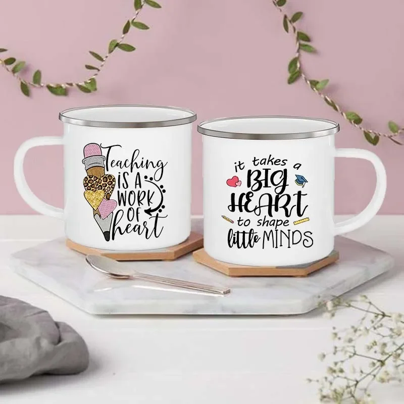 

Учите это работу сердца, оригинальные чашки для кофе и чая, кружка для напитков, эмалированная Кружка, школьная фотография, подарок учителю