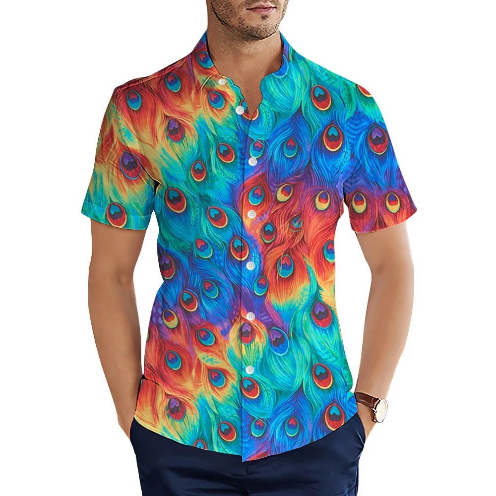 HX Fashion Men Shirts Animal Peacock Feather 3D Printed Casual Shirts Summer Short Sleeve Tops Camisas S-5XL Dropshipping